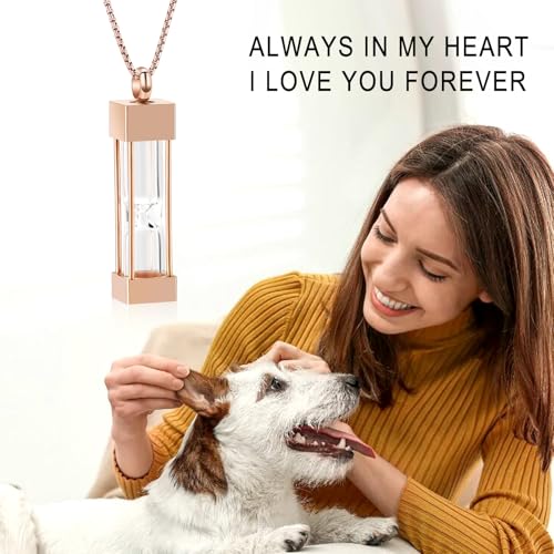 Oinsi Glass Hourglass Cremation Jewelry for Ashes Cylinder Urn Necklace Container Vial Necklaces Bottle Memorial Cremation Keepsake Jewelry Ash Pendant for Women/Men - color: Rose Gold
