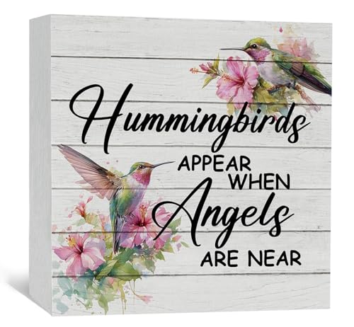 Hummingbird Decor, Hummingbird Gifts For Women, Hummingbirds Appear When Angels Are Near Wooden Box Signs, Farmhouse Floral Bird Wood Decoration Home Decor For Desk Table Shelf 6x6 Inch Decorative Signs & Plaques - color: Birds-2, size: 6x6 in