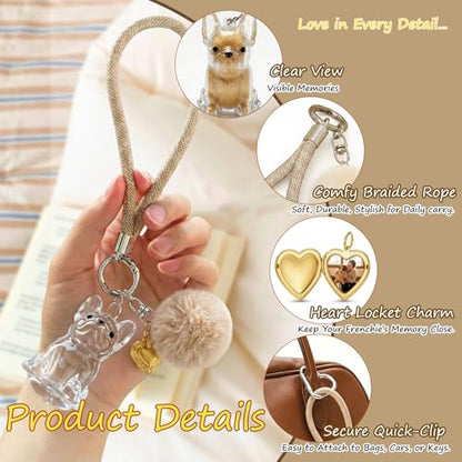 French Bulldog Dog Hair Collector Keychain, Frenchie Fur Keepsake - color: gold