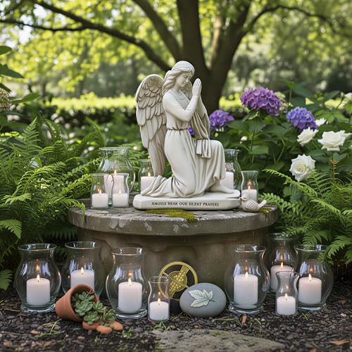 Praying Angel Garden Figurine – Outdoor Kneeling Angel Wings Statue Religious Fairy Sculpture Resin Hand Carved Art Decor for Home Lawn Yard Patio Housewarming Ornament Memorial Present
