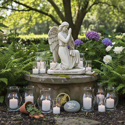 Praying Angel Garden Figurine – Outdoor Kneeling Angel Wings Statue Religious Fairy Sculpture Resin Hand Carved Art Decor for Home Lawn Yard Patio Housewarming Ornament Memorial Present