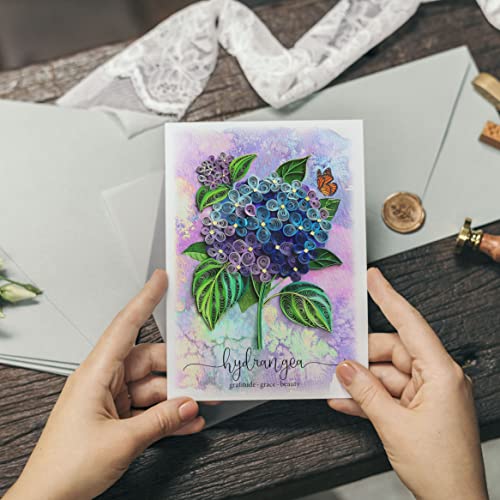 Blue Hydrangea Floral Sympathy Birthday Get Well Love Friend Boss Mom Daughter Girl Grandma Quilling Card, 5in x 7in - color: Blue Hydrangea