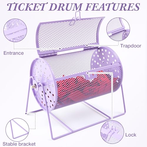 Teenyyou Raffle Drum Holds 600 Tickets, Metal Ticket Wheel Spinner with Stand, Raffle Tickets Cage for Games Events, Parties, School Drawings(Integrated Rotary,Light Purple,7.09" X 4.72", Small) - color: Light Purple, size: 7.09" X 4.72", Small, style: In