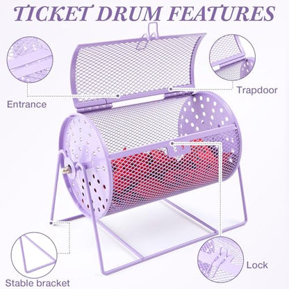 Teenyyou Raffle Drum Holds 600 Tickets, Metal Ticket Wheel Spinner with Stand, Raffle Tickets Cage for Games Events, Parties, School Drawings(Integrated Rotary,Light Purple,7.09" X 4.72", Small) - color: Light Purple, size: 7.09" X 4.72", Small, style: In
