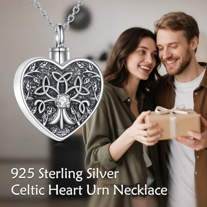 Tree of Life Urn Necklace for Ashes, S925 Sterling Silver Hummingbird/Cross/Love Heart Pendant Cremation Jewelry with Funnel Filler Memorial Keepsake Gifts for Women Men - color: Celtic Tree of Life Urn Necklace