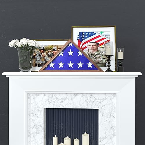 ASmileIndeep Flag Display Case - 5' x 9.5' Funeral & Military Flag Shadow Box with HD Tempered Glass and Wall Mount, Folded Triangle Flag Holder Frame for Veterans, Rustic Brown - size: For 5' x 9.5' Flag-Rustic Brown