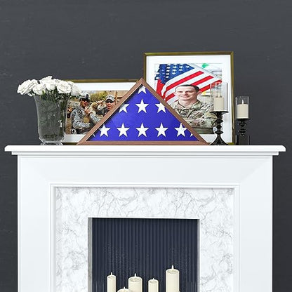 ASmileIndeep Flag Display Case - 5' x 9.5' Funeral & Military Flag Shadow Box with HD Tempered Glass and Wall Mount, Folded Triangle Flag Holder Frame for Veterans, Rustic Brown - size: For 5' x 9.5' Flag-Rustic Brown