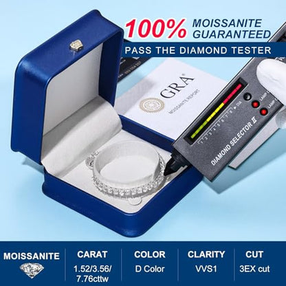 Moissanite Tennis Bracelet 1.79ct-8.69ct Adjustable Bracelet for Women 18K White Gold Plated S925 Sterling Silver Tennis Bracelet D Color VVS1 Round Cut 2/3/4mm Moissanite Bracelet Gifts for Wife/Mom - color: Silver-4MM-8.69Carats