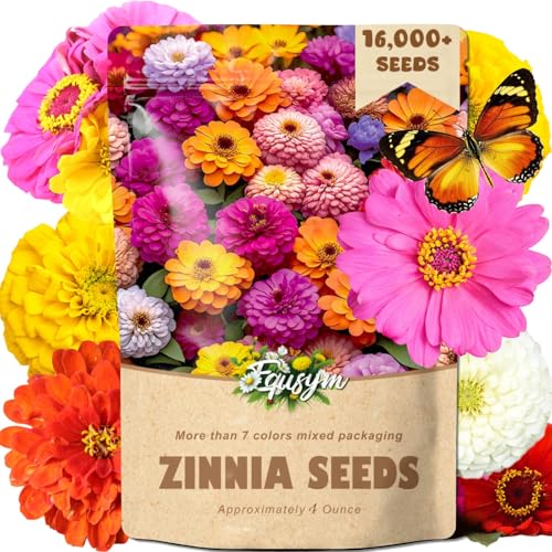 16000+ Zinnia Flower Seeds for 2026-7+ Color Mix, High Germination Rate, Perfect for Gardens, Mix Zinnia Wildflower Seeds, Mixed Colors and Large Blooms, Easy to Grow, Large 4 Ounce Packet - color: 4oz Zinnia
