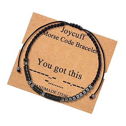 JoycuFF Inspirational Morse Code Bracelets for Men Women Mothers Day Fathers Day Birthday Christmas Gifts for Mom Mother Father Daughter Aunt Grandmother Jewelry Cord Wrap Memorial Graduation - style: You got this