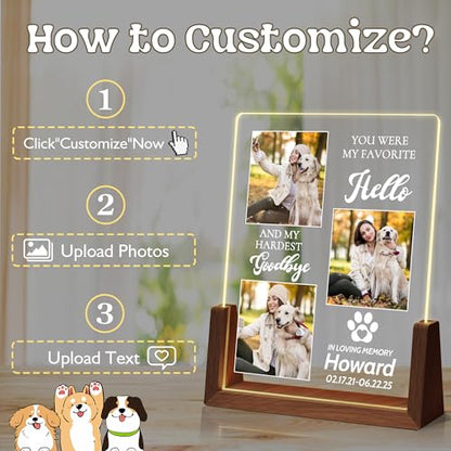 Personalized Dog Memorial Gifts, Custom Acrylic Light Up Picture Frame | Custom Pet Loss Gifts Cat Pet Memorial Gifts with Pictures for Pet Lover, Loss of Dog Sympathy Gifts - color: style-2