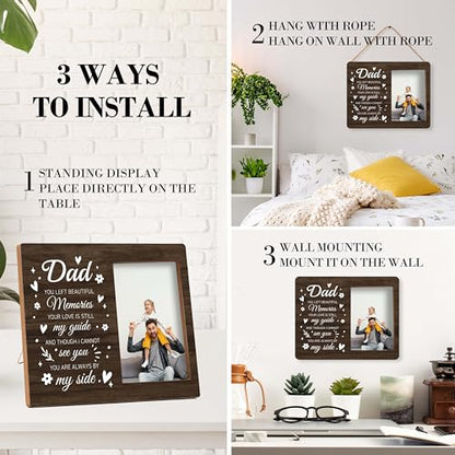 Memorial Pictures Frame, Dad You Left Beautiful Memories Photo Frame, Sympathy Gifts For Loss Of Dad, Farmhouse Home Living Room Bedroom Decoration -b24, Rustic - style: Dad