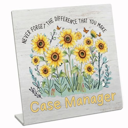 Stainless Steel Desk Plaque with Sunflower Design, Inspirational Gift for Case Manager, Meaningful Appreciation Gift for Case Manager, Encouraging Desk Decor for Office HDESK15 - style: Case Manager