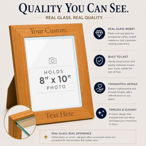 Personalized Add Your Custom Text Hanging/Tabletop Wall Natural Alder Wood Picture Photo Frame Customizable (8x10-inch Vertical) - size: 8x10-inch Vertical