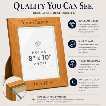 Personalized Add Your Custom Text Hanging/Tabletop Wall Natural Alder Wood Picture Photo Frame Customizable (8x10-inch Vertical) - size: 8x10-inch Vertical