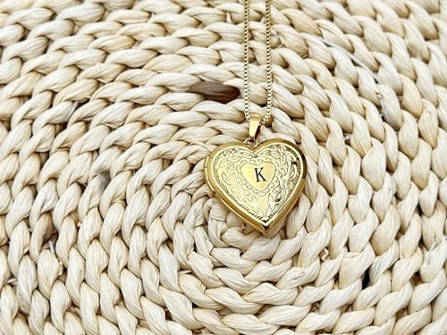 GOKING Love Heart Memory Locket Necklace Holds Pictures for Women - color: Letter K