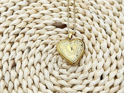 GOKING Love Heart Memory Locket Necklace Holds Pictures for Women - color: Letter K