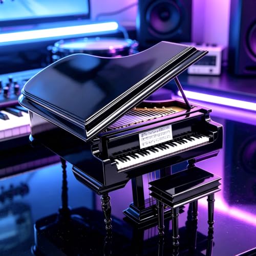 Mylifestyle Piano Music Box with Bench and Black Case Musical Boxes Gift for Christmas/Birthday/Valentine's Day, Melody Castle in the Sky - color: Black