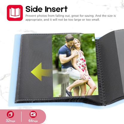 Aevdor Small 4x6 Photo Album, 64 Pockets, Black Pages, Elastic Band,Blue | Compact 4x6 Photo Book for Family, Wedding, Baby, Travel, Postcards and Recipe Cards. One Album is Included - color: PP Blue