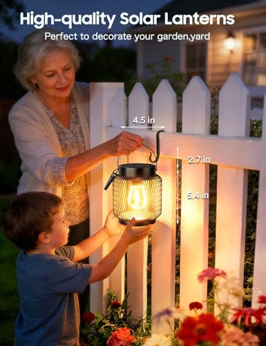 KOOPER Metal Solar Lanterns Outdoor Waterproof, 2 Pack Brighter Hanging Solar Lights for Outside, Up to 15 Hours Modern Hanging Solar Powered Lanterns Lights for Yard Patio Path Tree Garden Decorative - style: 2 Pack
