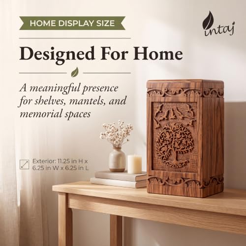 Tree of Life Wooden Urn for Human Ashes, Large 180 cu in, Rosewood - color: Rosewood Tree and Birds, size: Large (180 lbs)