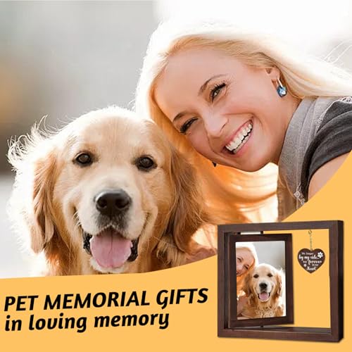 Dog Memorial Gifts Picture Frame, Pet Memorial Gifts for Loss, Rotating Wooden Picture Frame for 4x6 inches Photos, Sympathy Gift & Dog Bereavement Remembrance