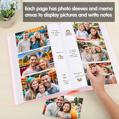 450 Pocket 4x6 Photo Album with Writing Space, Linen Cover, Pink - color: Pink