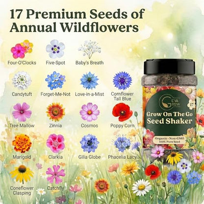 Wildflower Seed Shaker – Awesome Annual Mix by GevaGrow - 2 Ounce Shaker - size: 2oz Shaker, style: Annual Wildflower Mix