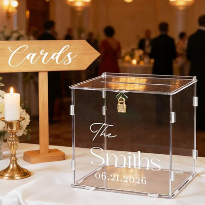 Pure Clear Acrylic Card Box with Slot & Lock, DIY Large Wedding Card Boxes for Reception, Elegant Money Envelop Gift Cards Box for Party Wedding Birthday Baby Shower Graduation Table Decor - style: Minimalist