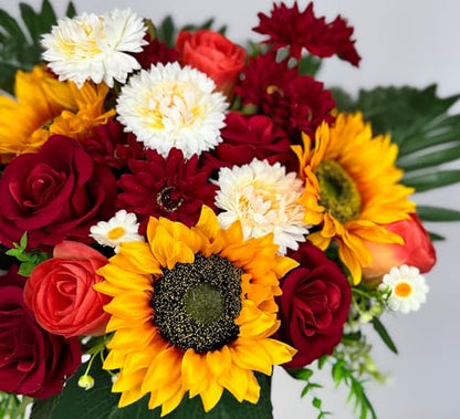 Artificial Cemetery Flowers,Memorial Flowers,Beautiful Arrangements for Headstones,Silk Sunflower Rose Berries Daisy