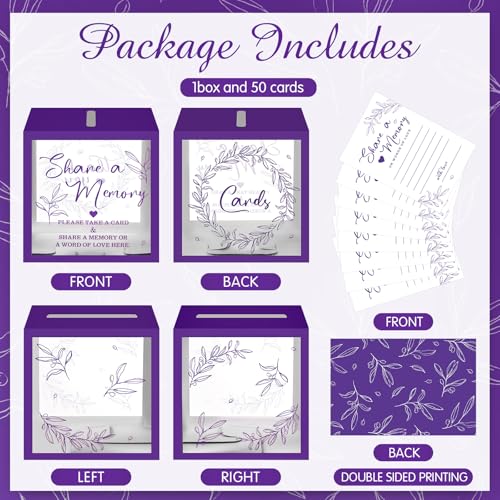 Pajean 50 Pcs Greenery Share a Memory Card, Celebration of Life Cards Box - color: Purple