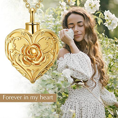 SOULMEET Cremation Jewelry for Ashes, Sterling Silver Urn Necklace for Ashes Women Men, Cherish Memories Cremation Jewelry to Keep Someone Near to You - color: N1-Gold rose