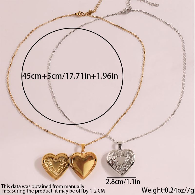 Locket Picture Pendant Heart Necklace,Retro Carved Flower Relief Pattern Oval Center Necklace Souvenir Memorial Clavicle Jewelry for Women - color: pink