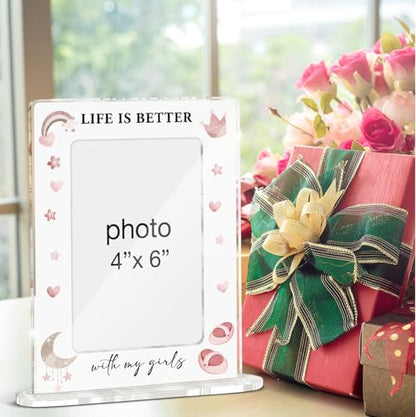 Mom Daughter Picture Frame, Girl Mother Gifts for Birthday Christmas Mothers Day, Life Is Better with My Girls Acrylic Picture Frames 4 x 6 Inch Photo - color: W-My Girls