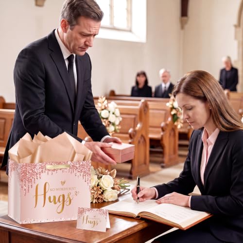 Sympathy Gift Bag for Loss of Loved One Sympathy Gifts Bag with Wrapping Paper and Greeting Card Rose Gold No Words Just Hugs Gift Wrapping Bag Thinking of You Encouragement Bereavement Party Supplies - color: Rose Gold