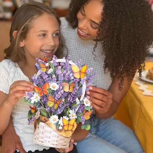 Freshcut Paper Pop Up Cards, Lavender & Butterflies, 12 Inch Life Sized Forever Flower Bouquet 3D Popup Greeting Card, Birthday & Thank You Card, Blank Notecard & Envelope (Pack of 2) - color: Lavender & Butterflies, size: 12 inches (Pack of 2)
