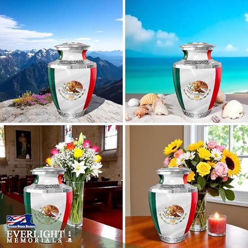 Mexican Flag Large Cremation Urn for Adult Ashes – Urna Memorial Grande para Cenizas - Tribute to Mexican Pride (Orgullo) - Burial Urns for Adult Human Ashes - size: Adult Large