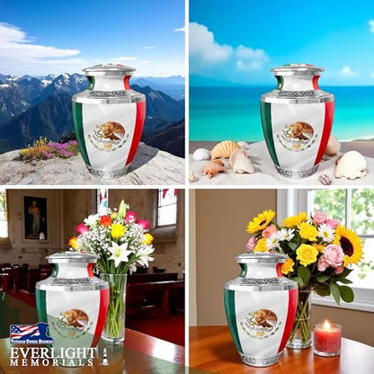 Mexican Flag Large Cremation Urn for Adult Ashes – Urna Memorial Grande para Cenizas - Tribute to Mexican Pride (Orgullo) - Burial Urns for Adult Human Ashes - size: Adult Large