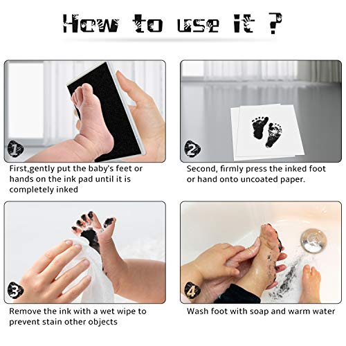 Ink Pad, 5x4'' Washable Non-Toxic Ink Stamp Pad for Baby Footprint Handprint, Black - color: Black