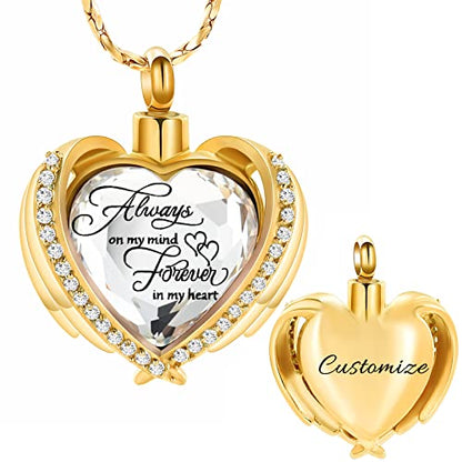 Imrsanl Cremation Jewelry Angel Wing Heart Urn Necklaces for Women - color: Customize