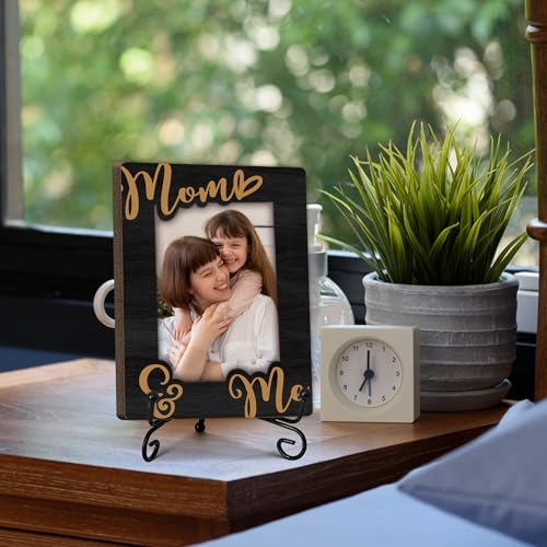 Mom & Me Picture Frame-Wood Photo Frame for Mom-Black Gold Printed Wood Frame with Stand-Christmas Mother's Day Thanksgiving Birthday Gifts for Mother-8x6 Photo Frame for 4x6 Photos-A15