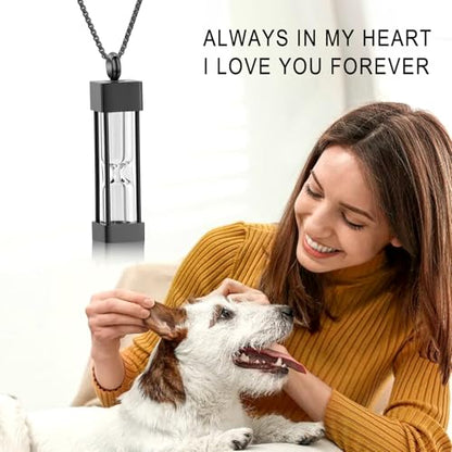 Oinsi Glass Hourglass Cremation Jewelry for Ashes Cylinder Urn Necklace Container Vial Necklaces Bottle Memorial Cremation Keepsake Jewelry Ash Pendant for Women/Men - color: Black