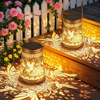 2 Pack Solar Lanterns Outdoor Waterproof Birthday Gifts for Women Mom Grandma, Hollowed-Out Metal Hummingbird Hanging Solar Lantern Lights Garden Decor, 2 Modes Hanging Solar Lights for Yard, Patio | Birthday Gifts for Women Mom Grandma, Hollowed-Out Hang