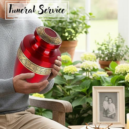 CLEENTABLE Metal Cremation Urn for Human Ashes, Red & Gold - color: Red Yellow, size: Hand-Etched Leaf - 7x11"