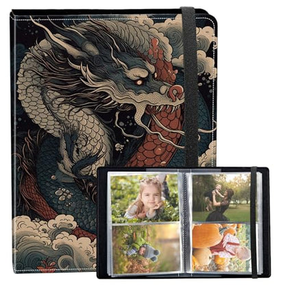 Photo Album 3.5x5 80 Photos Small Capacity PU Leather Cover, Blue White Dragon Mini Photo Album 3.5x5 with Elastic band, Birthday Christmas Photo Albums Wedding Anniversary - color: Blue White Dragon, size: 3.5*5 Holds 80 Photos