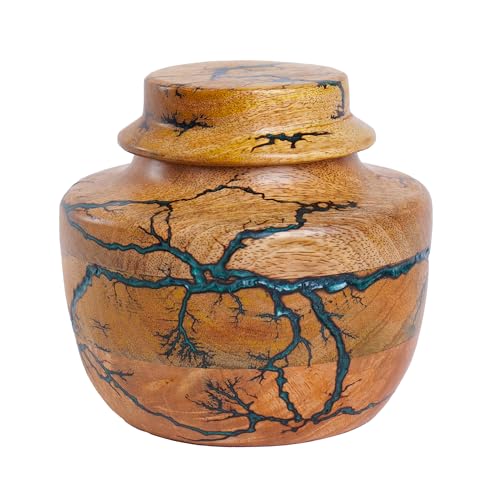 Personalized Cremation Urn for Human or Pet Ashes Adult, Male or Female – Wooden Funeral Urn with Green Resin, Hand-Carved Large Burial Urns, Memorial Urns for Pet Ashes, Urns Box for Men or Women