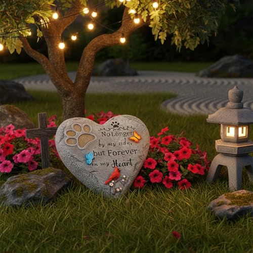 Dog Memorial Stone Pet Loss Sympathy Gift 10 inch | Pet Grave Markers with Paw Print Cardinal & Butterfly Dog Bereavement Gifts Heart-Shaped Doggy Passing Away Gifts