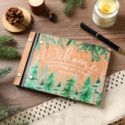 Skyygemm Vacation Rental Guest Book with Pen, Welcome Cabin Wooden Book - style: Welcome