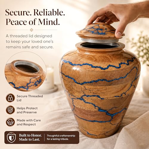 Handcrafted Decoarative Wooden Urn for Human Ashes Adult Male Female, Wooden Urn Box for Pets, Memorial Urn, Funeral Cremation Urn Jar Wooden (Extra Large) - size: X-Large