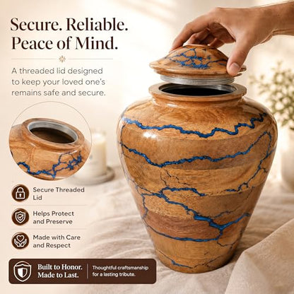 Handcrafted Decoarative Wooden Urn for Human Ashes Adult Male Female, Wooden Urn Box for Pets, Memorial Urn, Funeral Cremation Urn Jar Wooden (Extra Large) - size: X-Large
